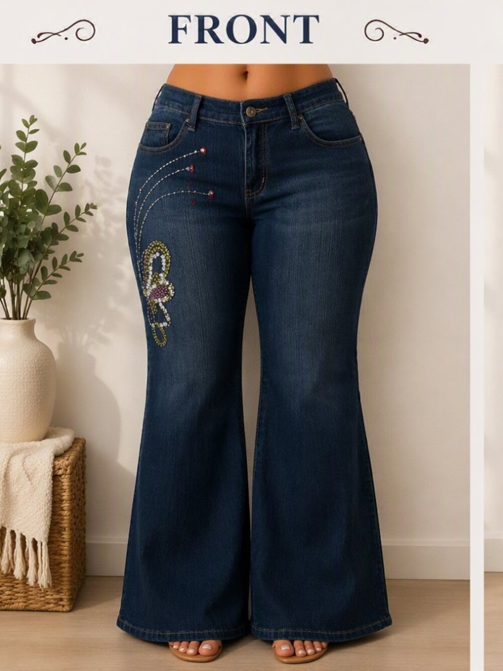 Dark Wash Bootcut Jeans with Unique Embellished Detail – Effortlessly Stylish!